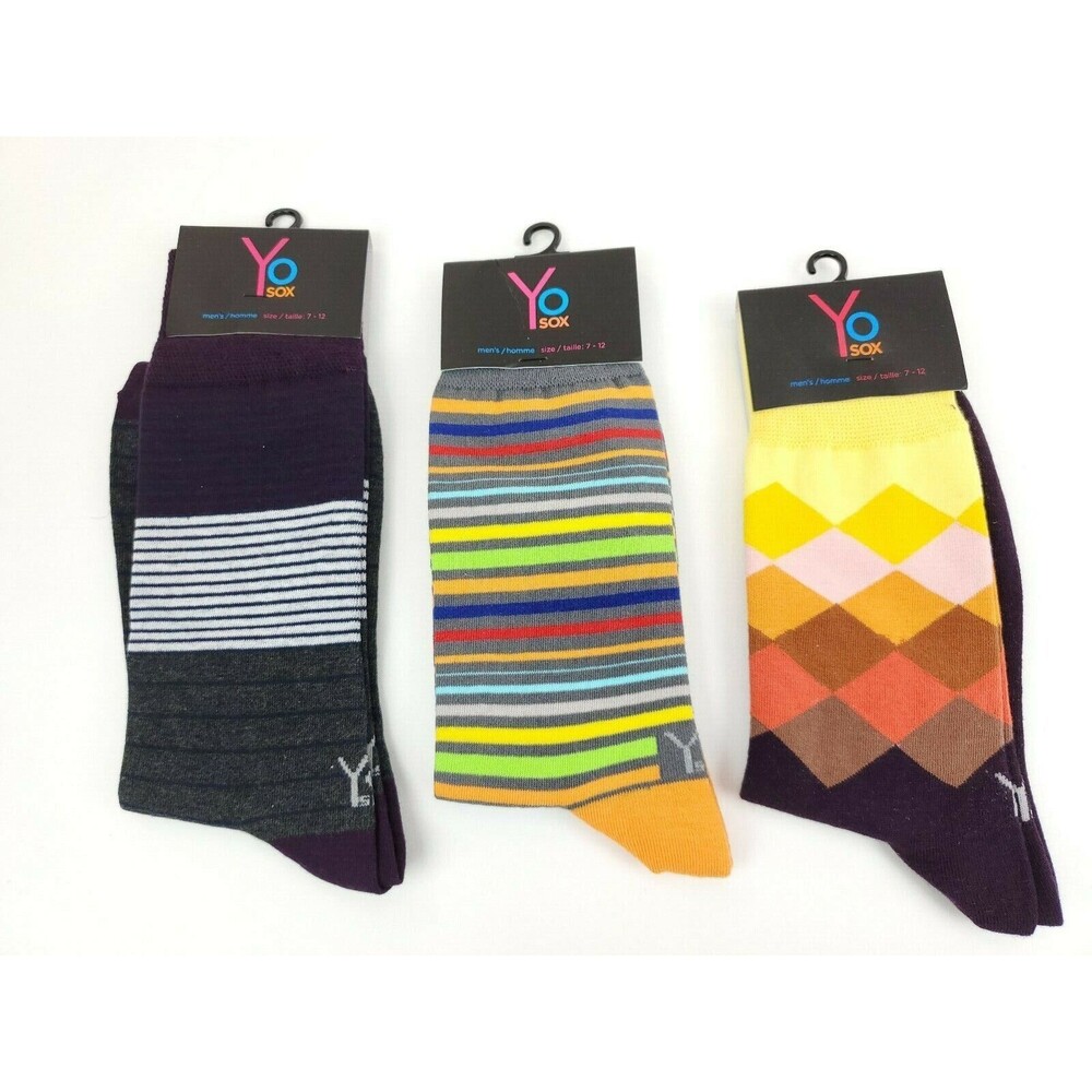 3 Pack Yo Sox Graphic Print Mens Crew Socks Geometric Dress Size 7-12